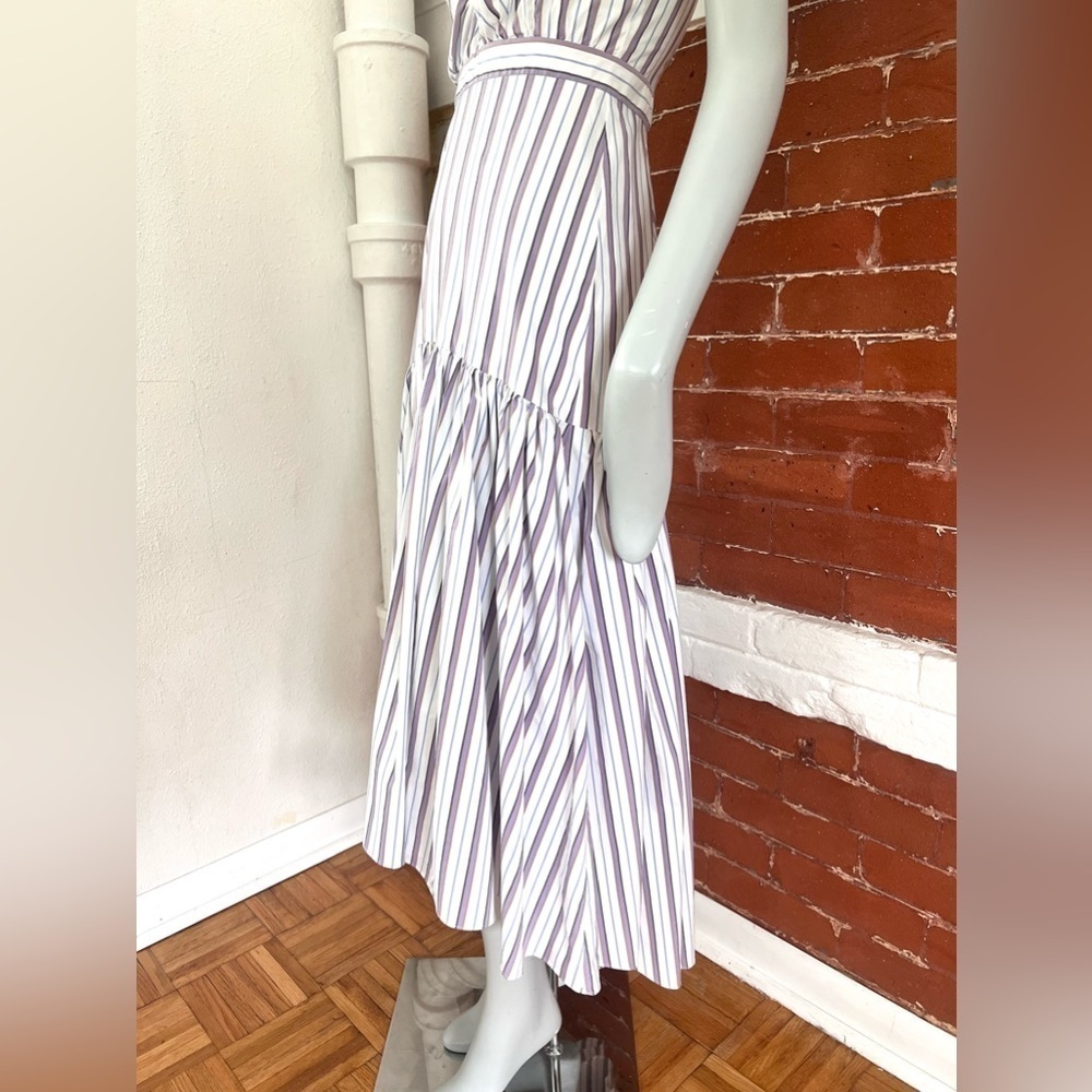 Veronica Beard Lavender and White Striped High-Low Halter Dress - Picture 9 of 16